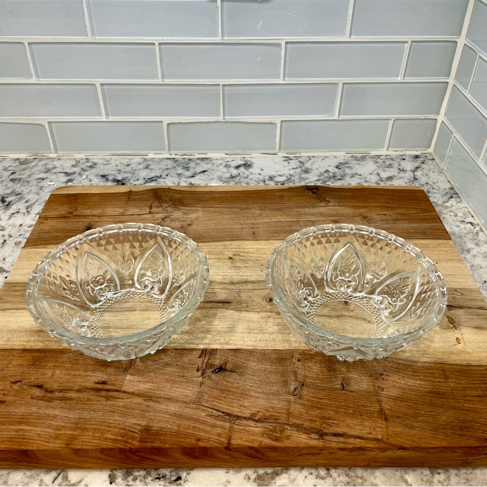 VTG Cut Glass Fruit/Candy Dish Fleur de Lis & Diamond (2)
